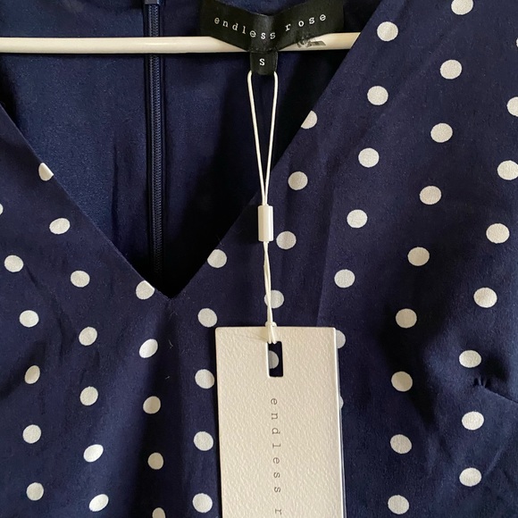 NWT Endless Rose Blue and white Polka Dot Long Sleeve Dress - Picture 4 of 7